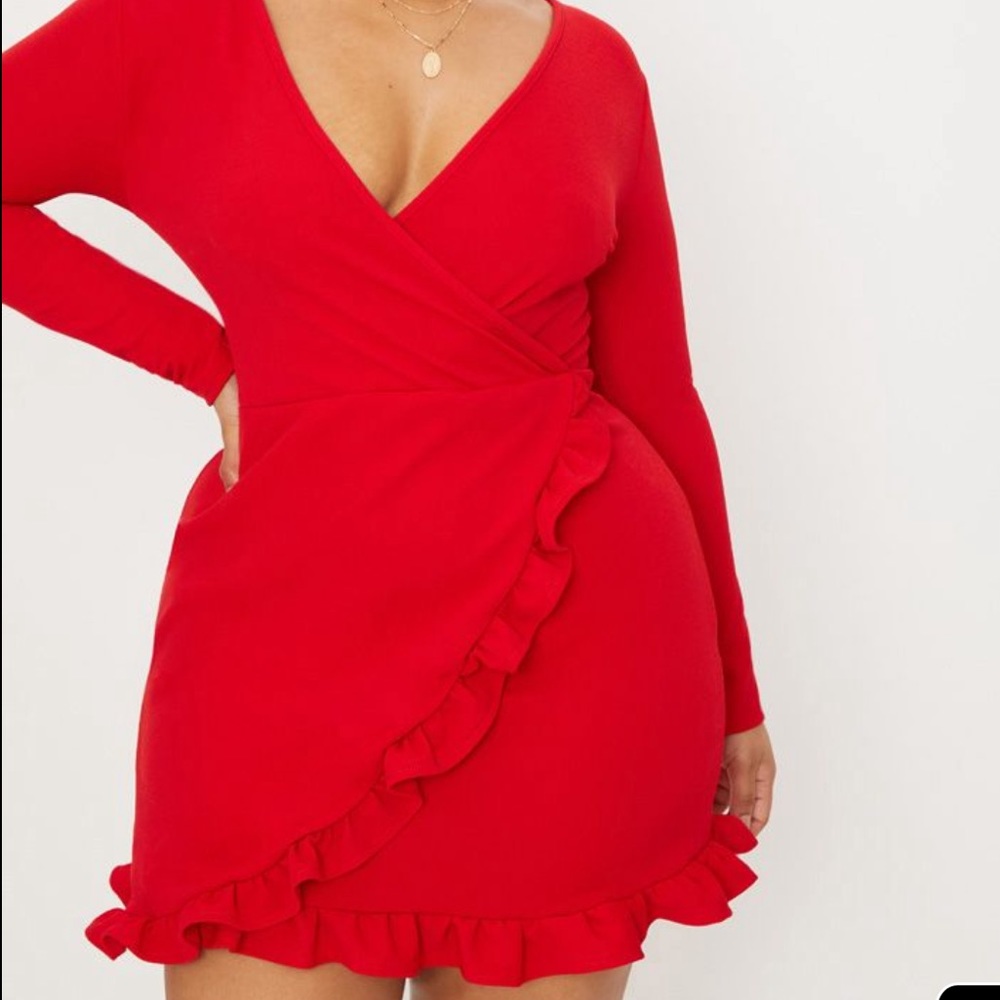 Beautiful, Red faux wrap ruffle dress